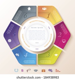 Abstract Infographic Design With Circle And Six Segments. Vector Illustration Can Be Used For Web Design,  Workflow Or Graphic Layout, Diagram, Numbers Options, Education, Presentation