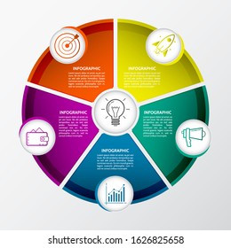 Abstract infographic design elements with 5 options. Template for brochure, chart, web design. Modern minimalistic layout with circles and marketing icons for business.