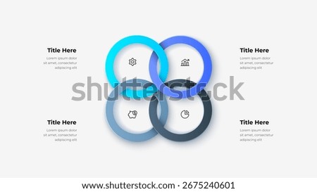 Abstract infographic design with four interconnected rings showcasing business icons and concepts, ideal for presentations, reports, or analytics
