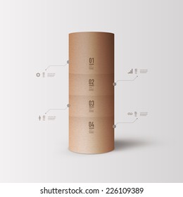 Abstract infographic design with minimal 3D paper tube object with your text  can be used for workflow layout, diagram, chart, number options, web design.  Eps 10 stock vector illustration 