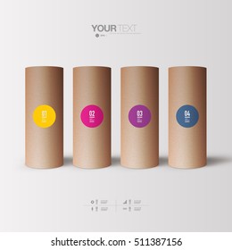 Abstract infographic design with minimal 3D paper tube objects with text and numbers 
can be used for workflow layout, diagram, chart.
Eps 10 stock vector illustration 