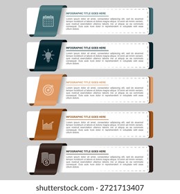 Plantilla Abstractas de diseño de infografía con cinco opciones para estrategia de negocios, análisis de marketing y presentación de gestión de proyectos