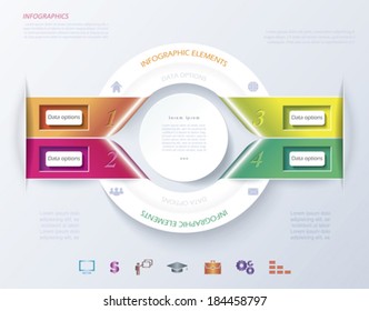 Abstract infographic design with white circle and color ribbons. Vector illustration can be used for web design,  workflow or graphic layout, diagram, numbers options, education, presentation