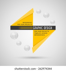 Abstract infographic design with yellow geometric elements on gray background