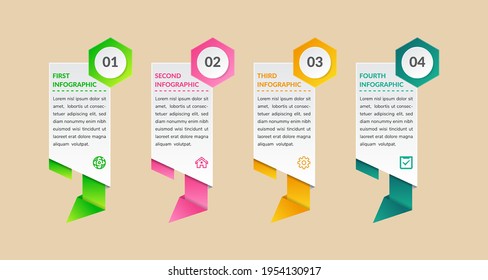 Plantilla de elemento infográfico abstracto con 4 opciones. Estilo poligonal Papercut con forma hexagonal sobre la numeración. 