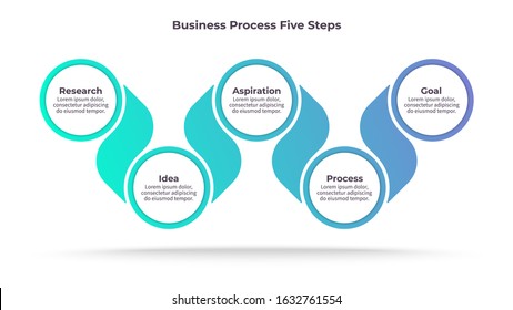 Abstract infographic elements.  Process with 5 steps, circles, options. Vector chart.