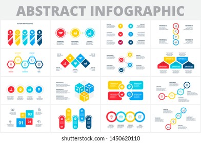 Abstract infographic elements set. Business templates for presentation. Vector concept with 3, 4, 5 and 6 options or steps. Circles, arrows, hexagons and other diagrams.