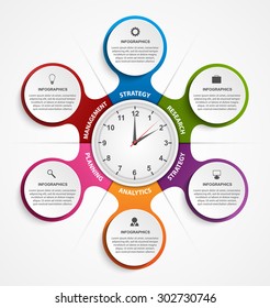 Abstract infographic in the form of metabolic and clock in the centre. Design elements. 
