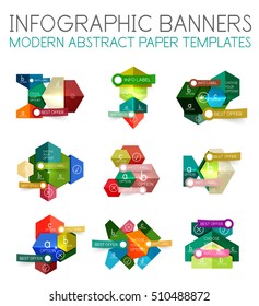 Modelos geométricos infográficos abstratos. Layouts vetoriais com opções e texto para plano de fundo empresarial - banners numerados - linhas de negócios - site gráfico