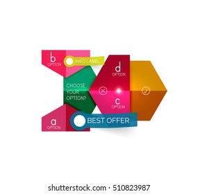 Abstract infographic geometric templates. Vector layouts with options and text for business background - numbered banners - business lines - graphic website