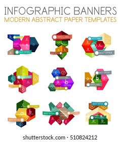 Abstract infographic geometric templates. Vector layouts with options and text for business background - numbered banners - business lines - graphic website