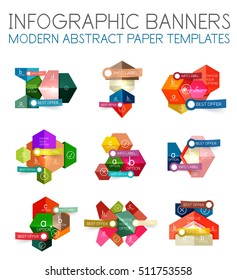 Abstract infographic geometric templates. Vector layouts with options and text for business background - numbered banners - business lines - graphic website
