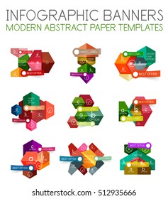 Abstract infographic geometric templates. Vector layouts with options and text for business background - numbered banners - business lines - graphic website