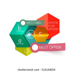 Abstrakte infografische geometrische Vorlagen. VektorLayouts mit Optionen und Text für geschäftlichen Hintergrund - nummerierte Banner - Geschäftsfelder - grafische Website