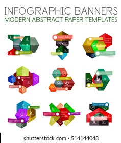 Abstract infographic geometric templates. Vector layouts with options and text for business background - numbered banners - business lines - graphic website