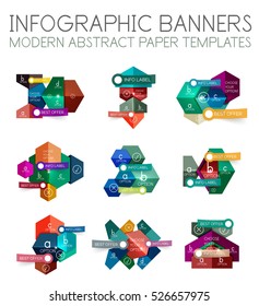 Abstract infographic geometric templates. Vector layouts with options and text for business background - numbered banners - business lines - graphic website