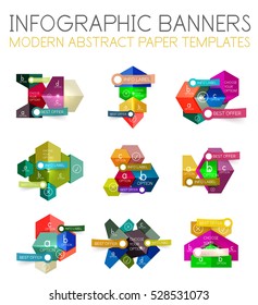 Resumen de plantillas geométricas infográficas. Diseños vectoriales con opciones y texto para el fondo de la empresa - banners numerados - líneas de negocio - sitio web gráfico