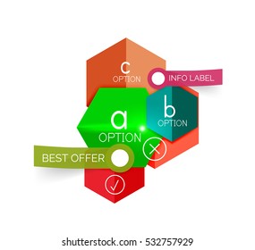 Abstrakte infografische geometrische Vorlagen. VektorLayouts mit Optionen und Text für geschäftlichen Hintergrund - nummerierte Banner - Geschäftsfelder - grafische Website