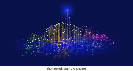 Abstract infographic gradient color background with connecting dots and lines.  Vector illustration. Big data.