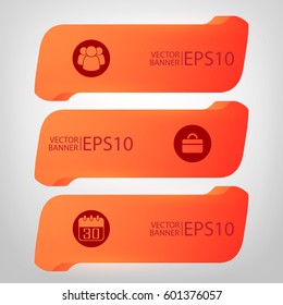 Abstract infographic horizontal banners in red color with business icons on gray background isolated vector illustration