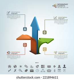 Abstract infographic illustration with three arrows. Vector components for web, brochure, presentation, seminar template and business.