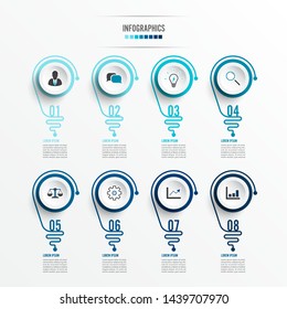 Abstract infographic with light bulb. Infographics for business presentations or information banner 8 options.