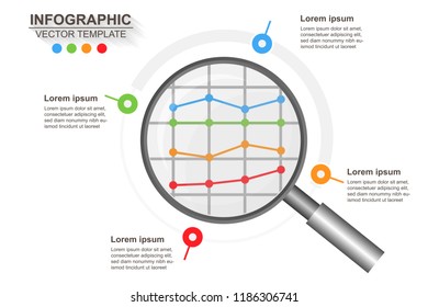 Abstract infographic with a magnifying glass. Vector illustration.