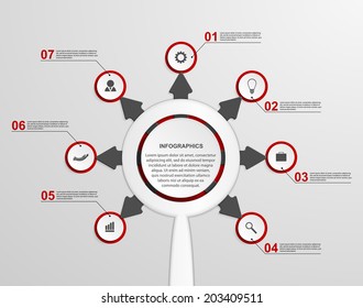 Abstract infographic with a magnifying glass. Vector illustration.