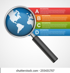 Abstract infographic with a magnifying glass. Vector illustration.