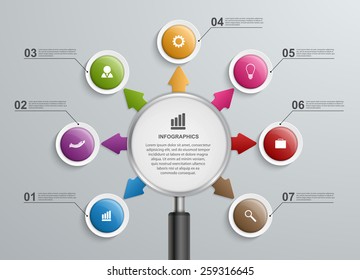 Abstract infographic with a magnifying glass. Vector illustration.