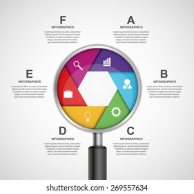 Abstract infographic with a magnifying glass. Vector illustration.
