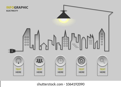 Abstract infographic modern with icons and creative light bulb with wire city and plug. Business idea vector illustration