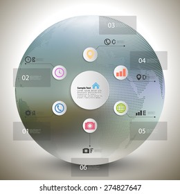 Abstract infographic pattern with dotted world globe for business, blurred background vector.
