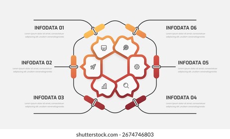 Presentación de infografía Abstractas con color degradado, línea, 6 opciones e ícono