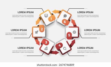 Presentación de infografía Abstractas con color degradado, línea, 6 números e ícono