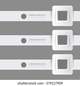 Abstract infographic presentation template with three horizontal banners and rectangles. Vector Illustration