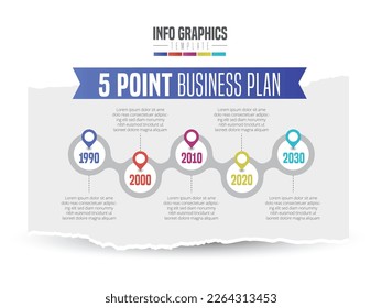Abstract infographic showing the 5 point process of a business plan timeline For presentations and posters. Vector illustration.