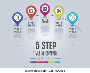 Infografía abstracta que muestra el proceso de 5 pasos de un cronograma del plan de negocios Para presentaciones y afiches. Ilustración vectorial.