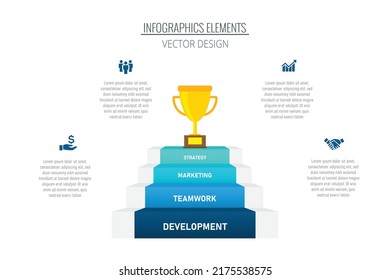 Resumen de diseño de escaleras infográficas con pasos y tu texto. Elementos de forma pirámide de gráficos, diagrama con pasos, opciones, procesos o flujo de trabajo. Plantilla de infografía de escaleras creativas para presentación