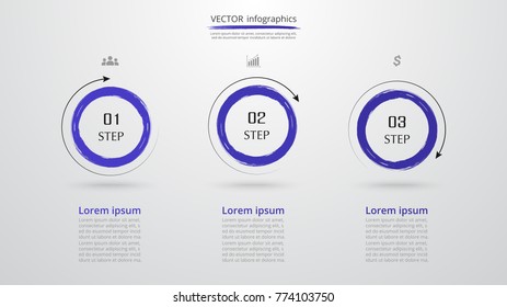 Abstract infographic template with 3 steps for success. Business circle slide with three options for brochure, diagram, workflow, timeline, web design.