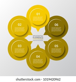 Abstract infographic template with 6 steps for success. Business circle template with six options for brochure, diagram, workflow, timeline, web design.