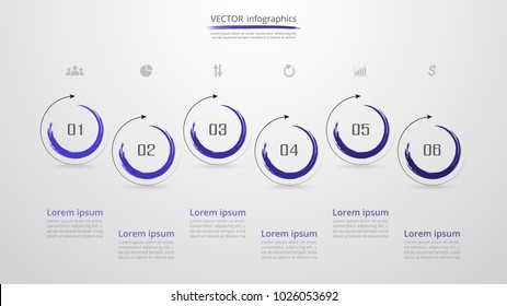 Abstract infographic template with 6 steps for success. Business circle slide with six options for brochure, diagram, workflow, timeline, web design.