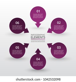 Abstract infographic template with 6 steps for success. Business circle template with six options for brochure, diagram, workflow, timeline, web design.