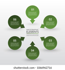 Abstract infographic template with 6 steps for success. Business circle template with six options for brochure, diagram, workflow, web design.