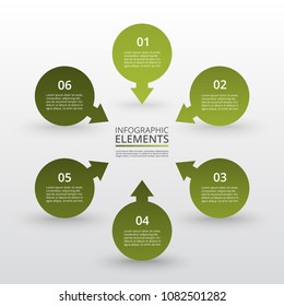 Abstract infographic template with 6 steps for success. Business circle template with six options for brochure, diagram, workflow, web design.