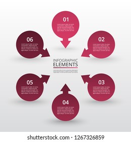 Abstract infographic template with 6 steps for success. Business circle template with six options for brochure, diagram, workflow, web design.