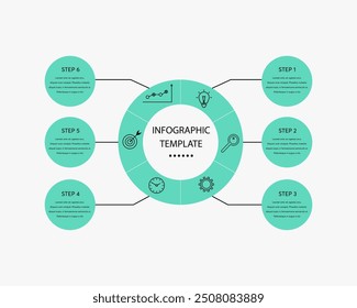 Abstract infographic template with a 6 steps for success. Business circle template with options for brochure diagram workflow web design