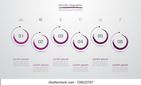 Abstract infographic template with 6 steps for success. Business circle slide with six options for brochure, diagram, workflow, timeline, web design.
