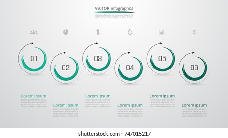 Abstract infographic template with 6 steps for success. Business circle slide with six options for brochure, diagram, workflow, timeline, web design.