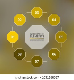 Abstract infographic template with 8 steps for success on blur yellow background. Business circle template with eight options for brochure, diagram, workflow, timeline, web design.